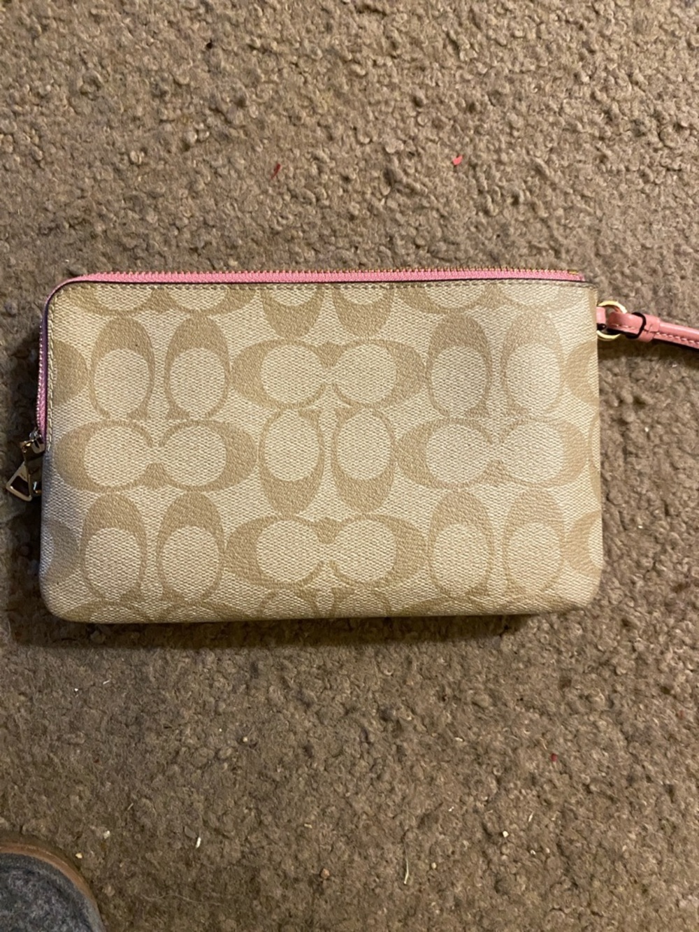 Coach Beige Signature Canvas Wristlet with Pink Trim - Picture 8 of 8